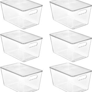 Vtopmart Clear Plastic Storage Bins. 6 PCS Pantry Organizer Bins with Handle for Refrigerator. Fridge. Cabinet. Kitchen. Countertops. Cupboard. Freezer Organization. with Lids. L: Open Storage Bins: Amazon.com.au